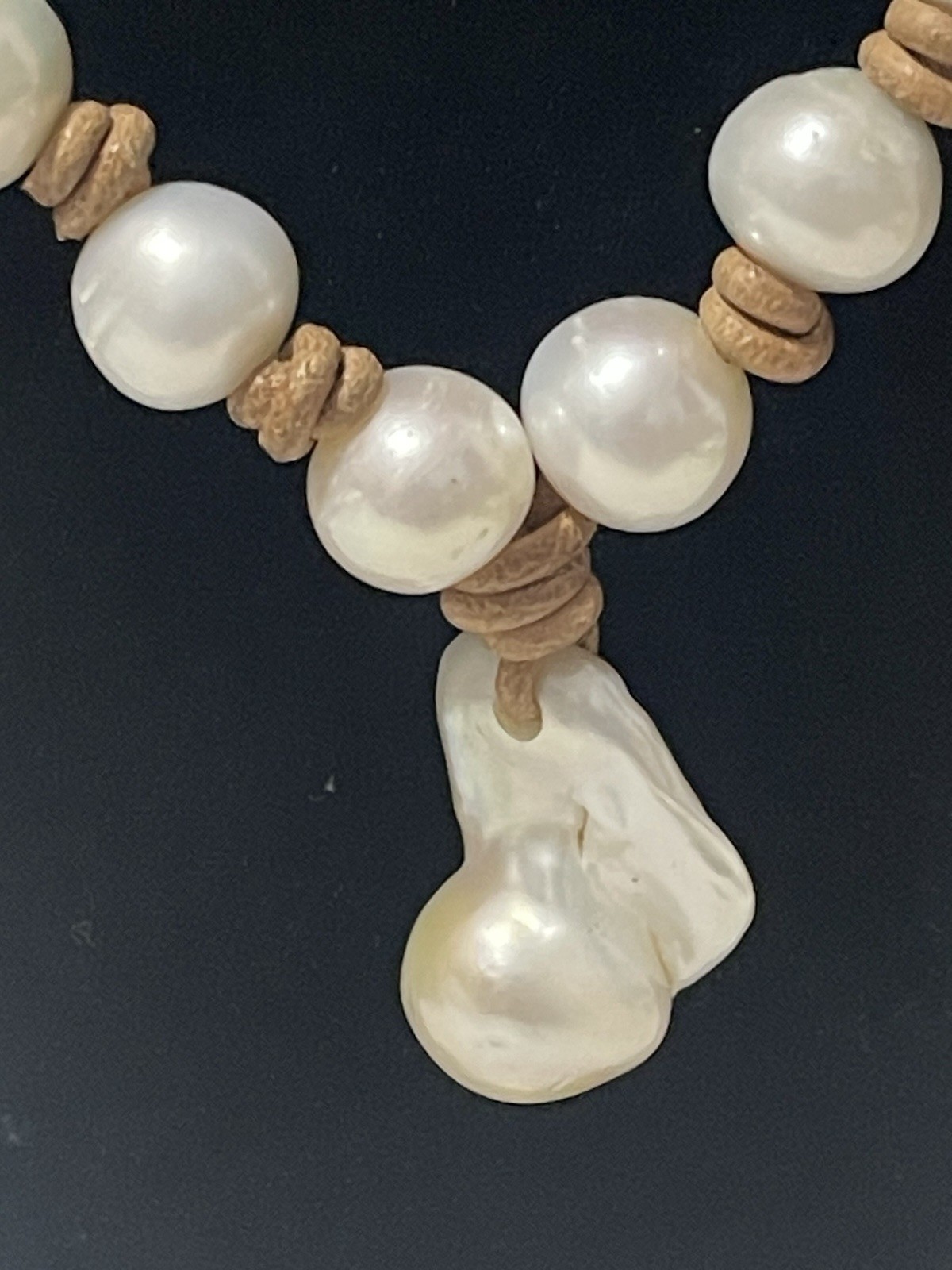 Gorgeous Baroque Real Pearls On Leather Cord Necklace