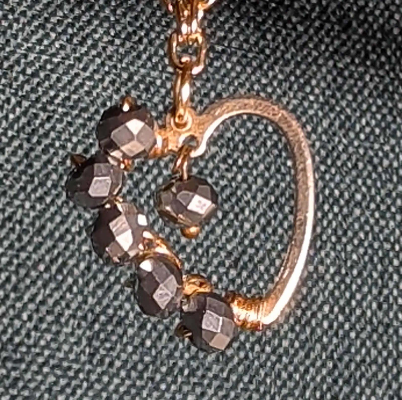 Wire Wrapped Heart Bracelet Gold Tone Hematite Bead Boho