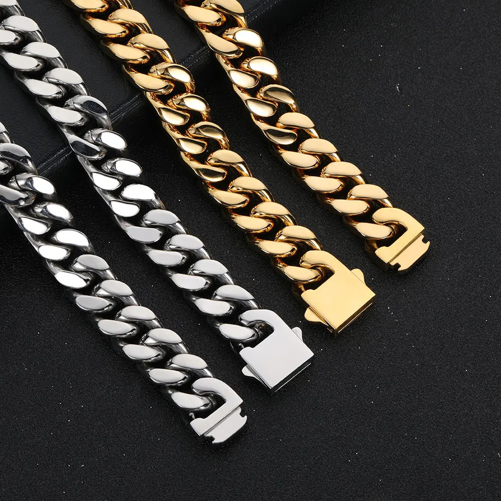 Cuban Link Chain Necklace Stainless Steel Flat Curb Wide Heavy Link Jewelry