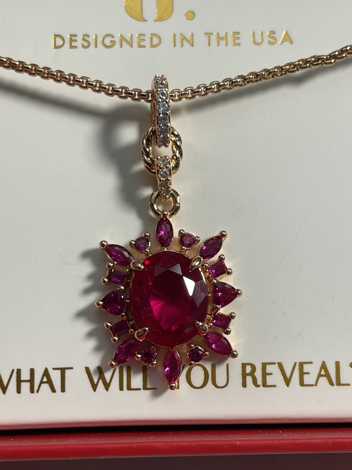Bomb Party July 2026 NK50282 “The Fiona Necklace” Rose Gold/Ruby NIB