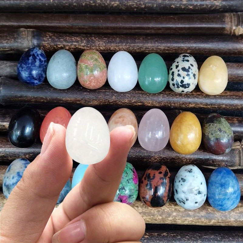 25Pcs Mixed Natural Egg Shaped Worry Stones Polished Easter Decor DIY Craft Gift
