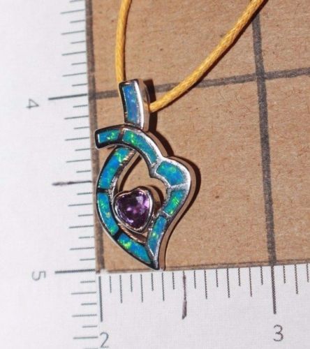 fire opal Cz necklace pendant gems black silver jewelry modern heart cocktail