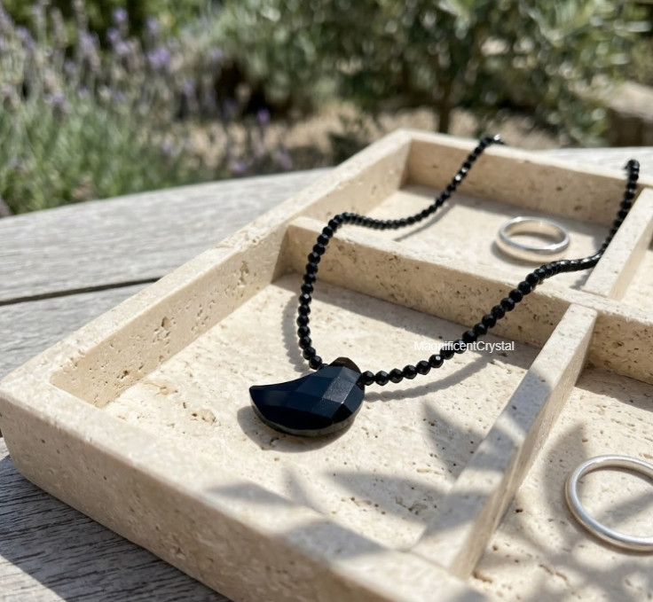 Black Obsidian Moon Pendant Choker Dainty Healing Protection Crystal Necklace