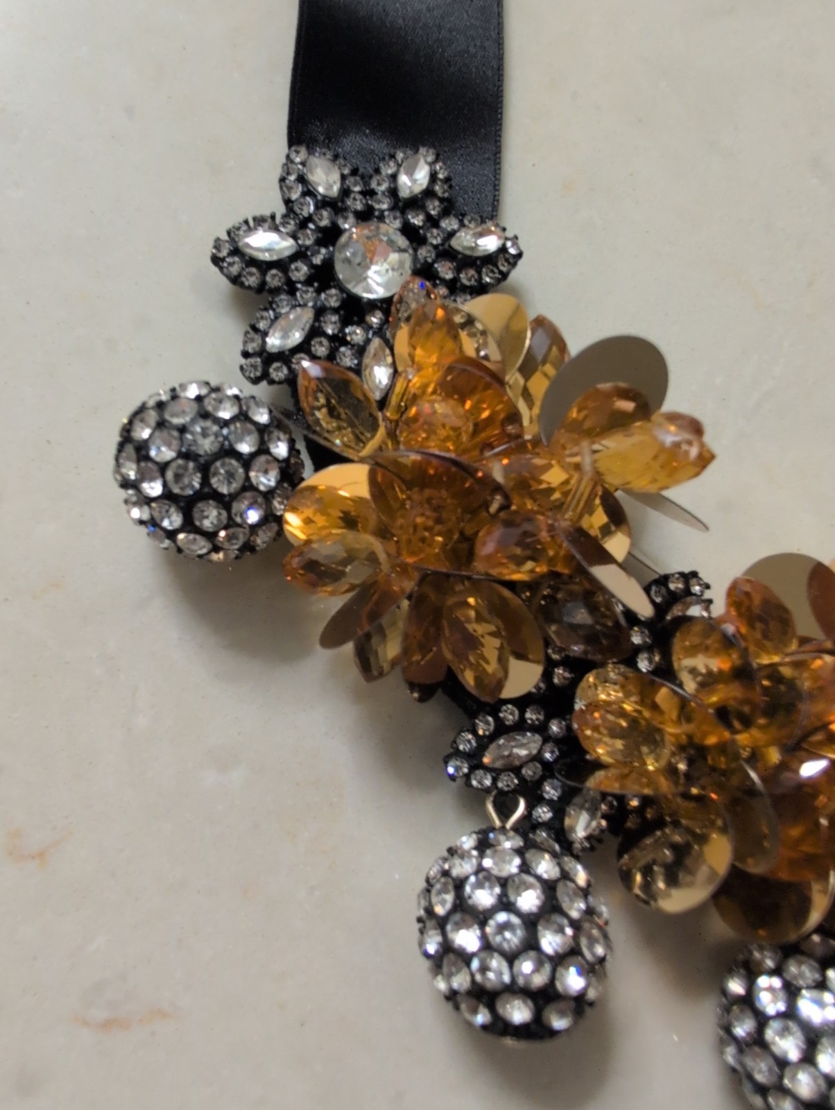 NWOT J CREW WIDE BLACK RIBBON TIE STATEMENT NECKLACE SEQUINS RHINESTONES L@@K