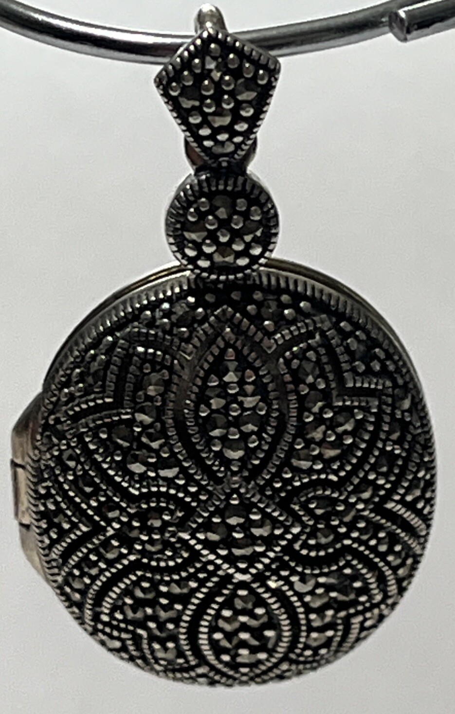 Sterling Silver Marcasite Oval Perfumer Or Photo Locket Pendant