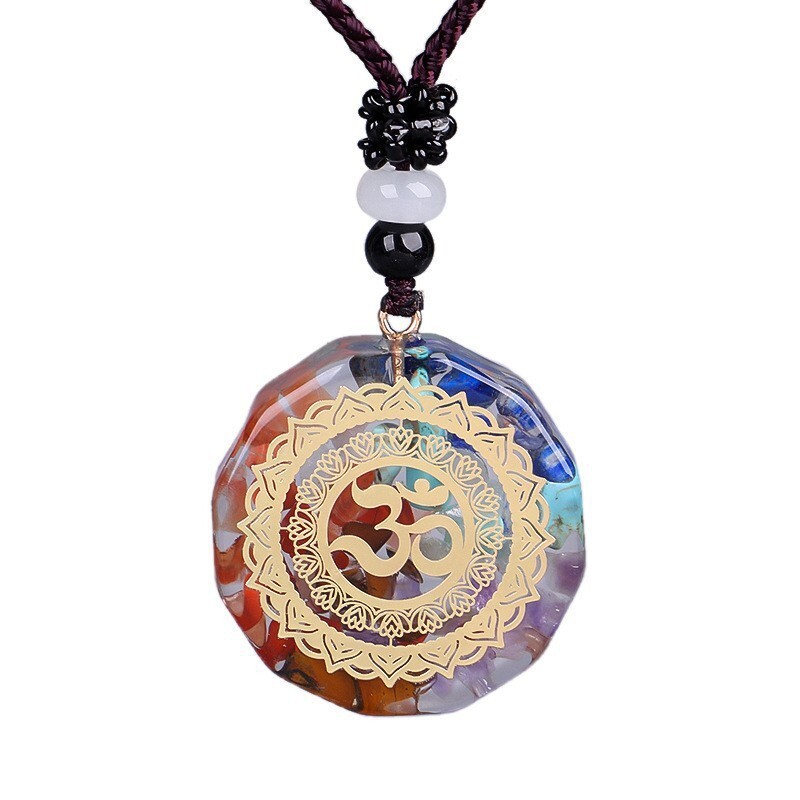 7 Chakra Necklace with Magnetic Energy Talisman – Natural Crystal Resin Pendant