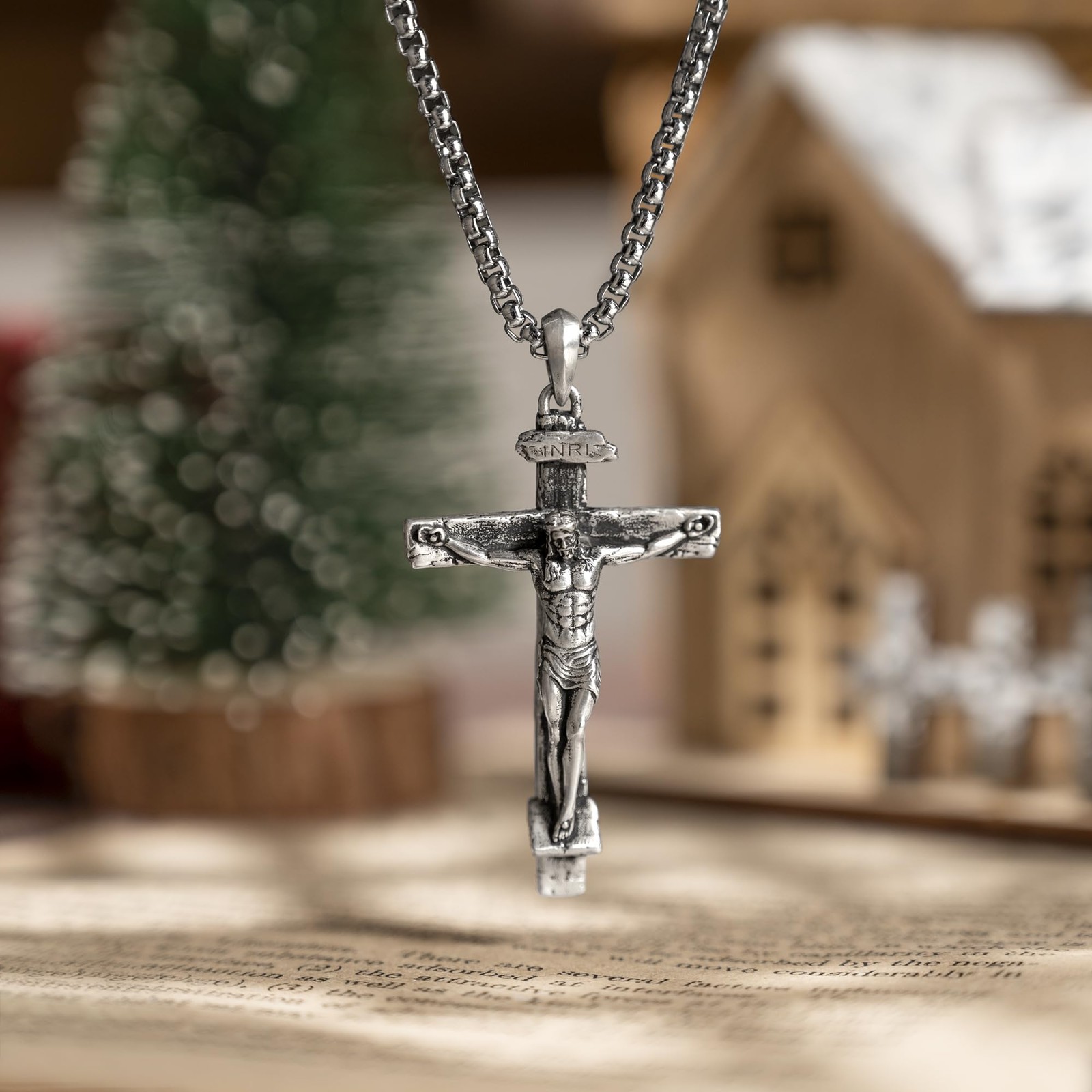 Sterling Silver Crucifix Pendant Necklace for Men Jesus Cross Necklace for W