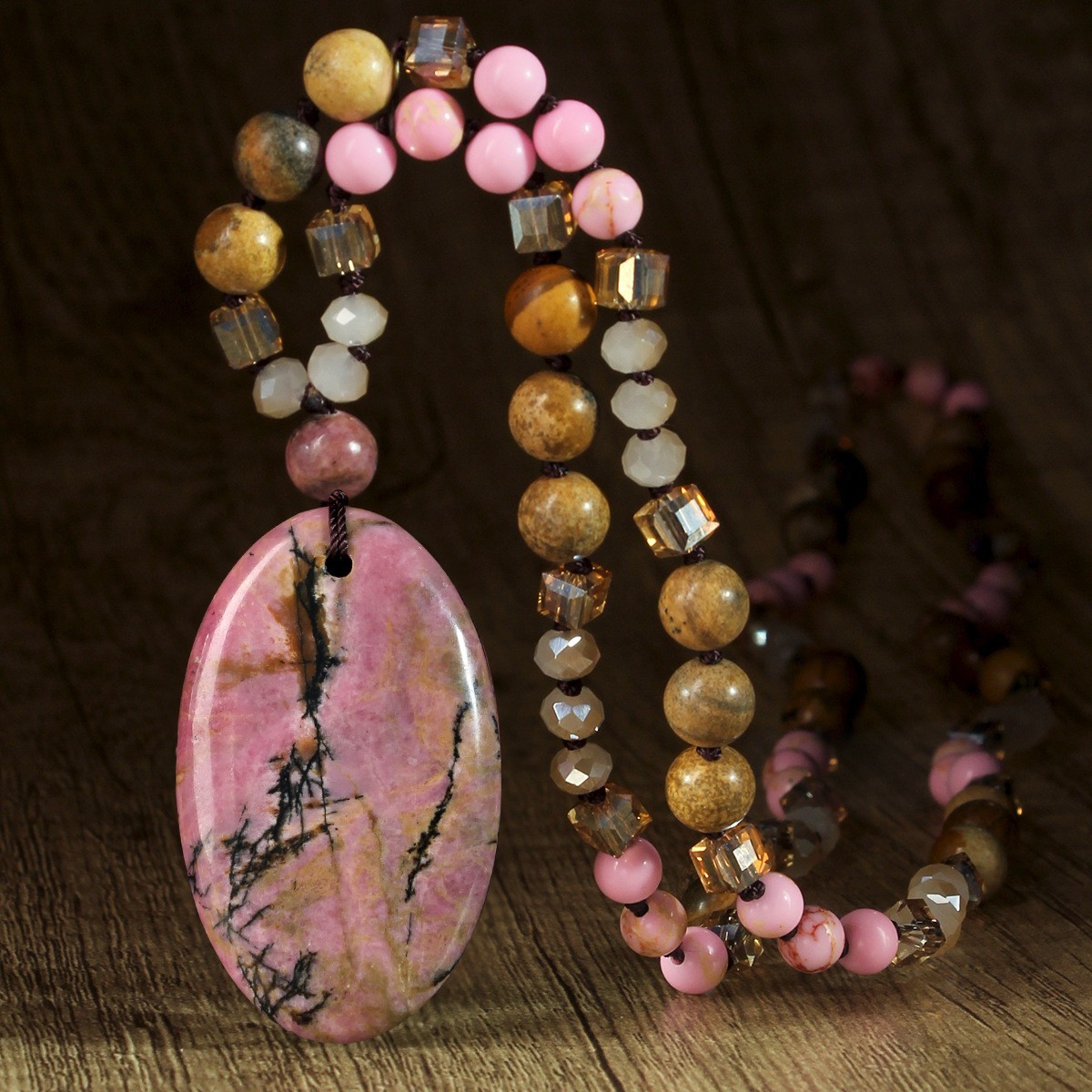 New Vintage Natural Stone Pendant Necklace For Women Knot Necklace Sweater Chain