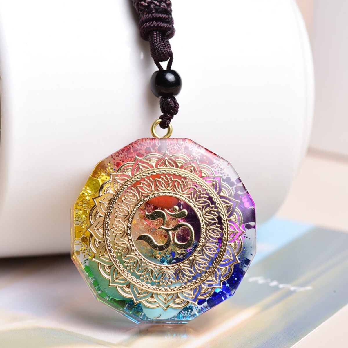 7 Chakra Necklace with Magnetic Energy Talisman – Natural Crystal Resin Pendant