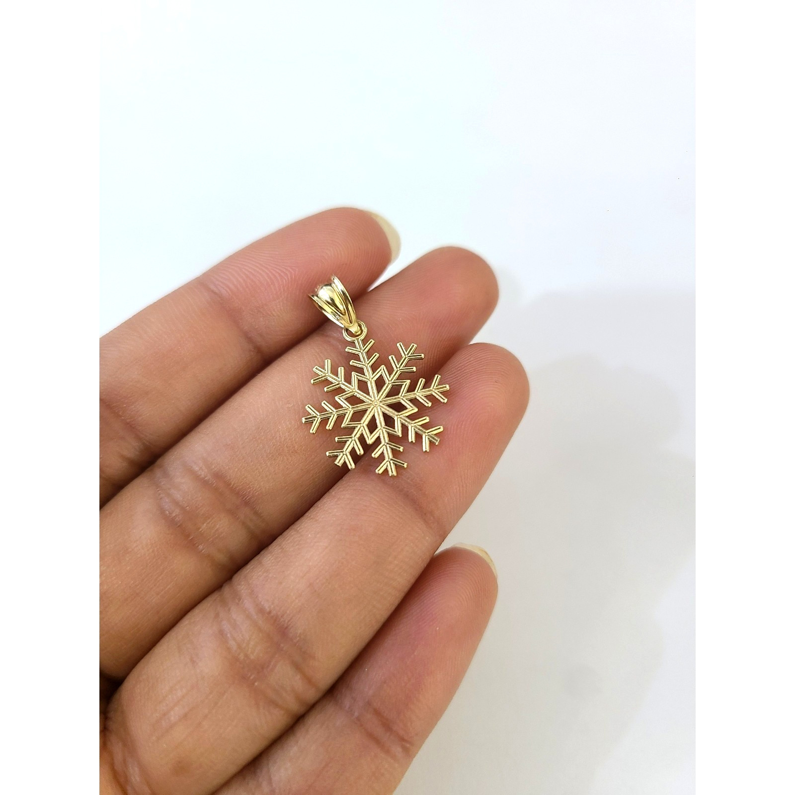 10K Yellow Gold Franco Chain Snowflake Pendant 1mm 16 18 20 22 24 Women Men