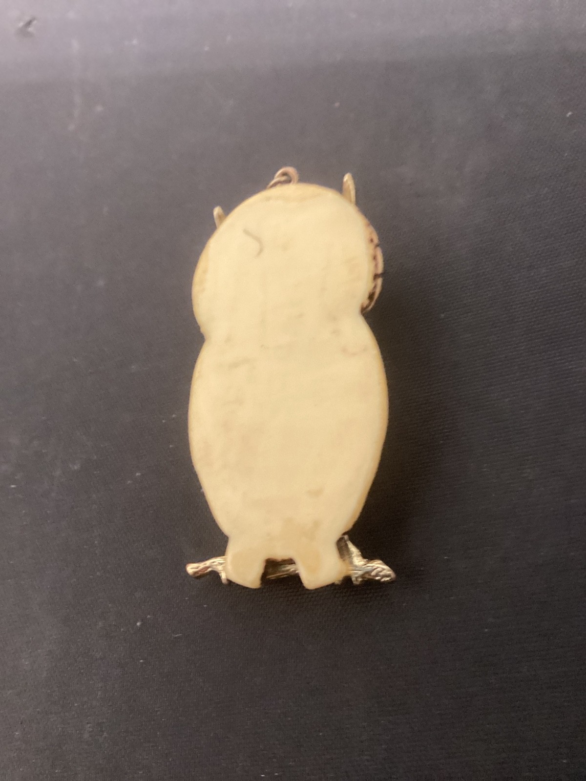 Faux Ivory Owl Pendant Rhinestone Wisdom Figure Woodland Nature