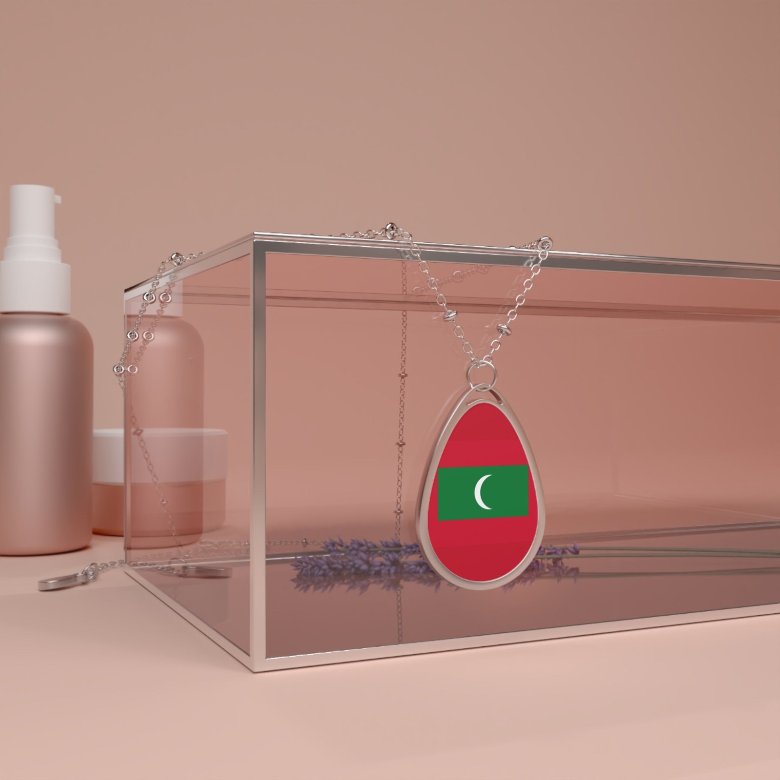 Maldives Flag Necklace – Oval Maldivian Heritage Pendant – One Size /