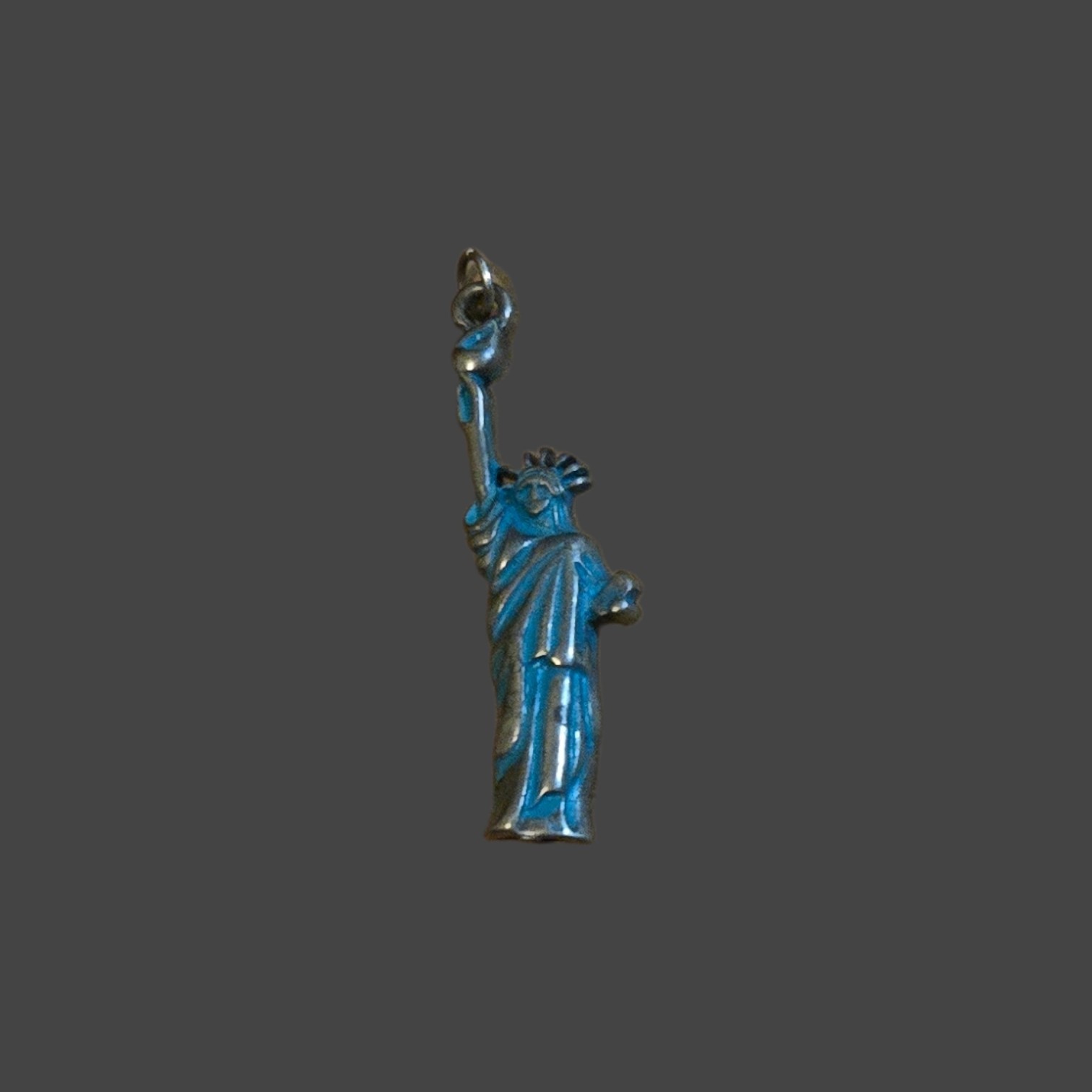 Silver & Blue Tone Status of Liberty Charm Pendant