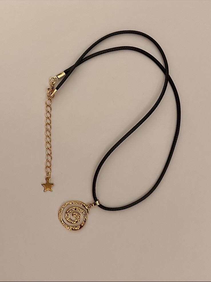 Golden Spiral Swirl Pendant Necklace Black Cord Unisex Women Men Brand New