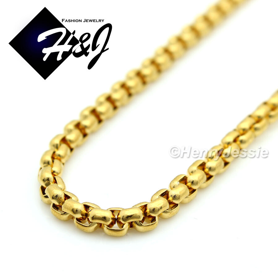 18-40″MEN’s Stainless Steel 4mm Gold Plated Box Link Chain Necklace*GN120