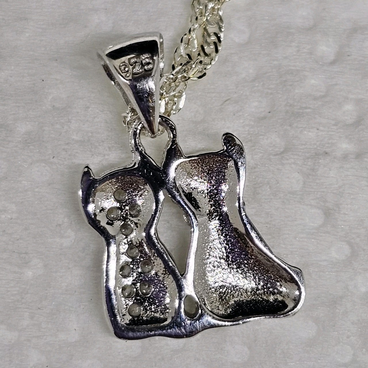 Cat Couple Friend 925 Sterling Cubic Zirconia Crystal 18” Italy Chain