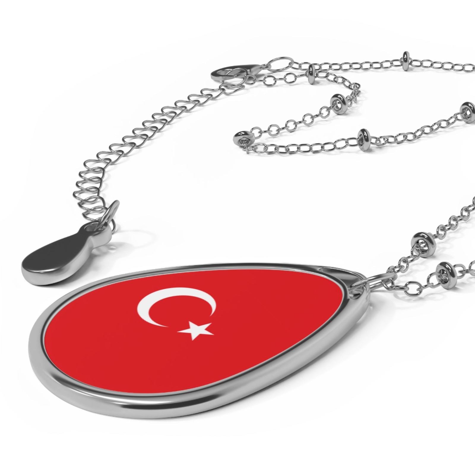 Turkey Flag Oval Necklace – Zinc Alloy Pendant – One Size / Silver