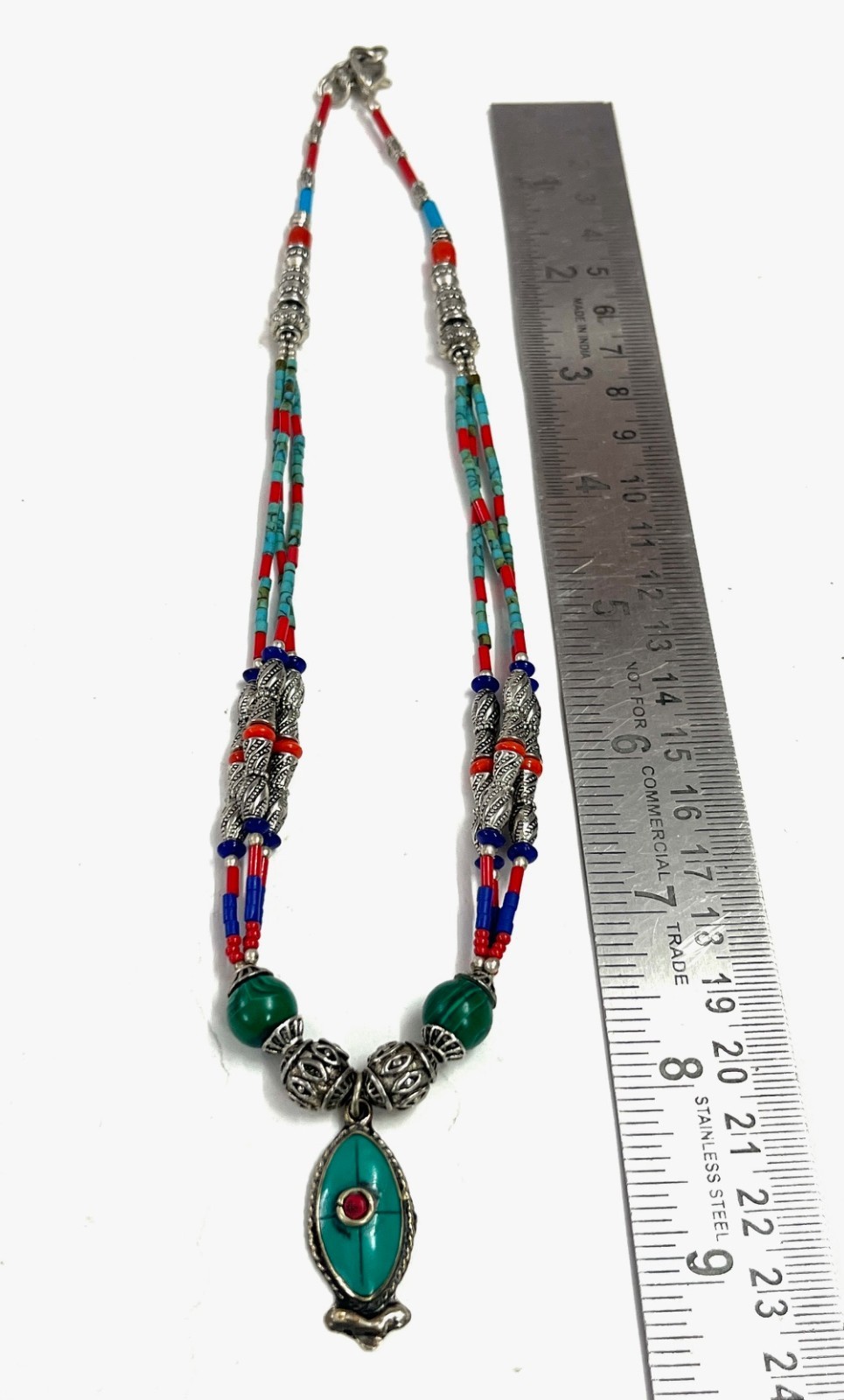Ethnic Turquoise Coral Gemstone Tibetan Bohemian Necklace Jewelry, 16 Inch Adjs