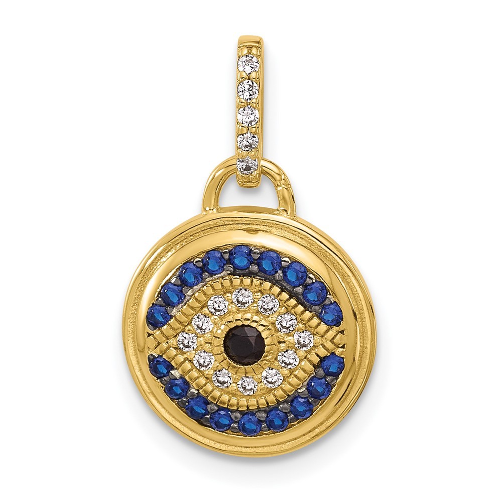 Sterling Silver Gold-tone Black Rhodium Cubic Zirconia Crystal Evil Eye Pendant