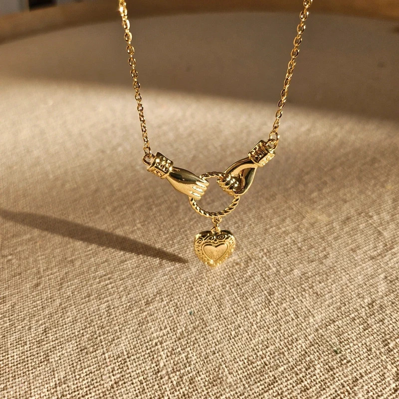 Edwardian/Victorian Hands Old Money Heirloom Ornate Heart Charm Necklace 17-20″