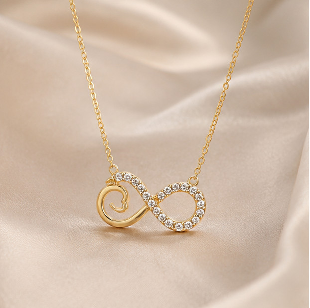 1.00Ct Simulated Diamond Infinity Heart Pendant Necklace 14K Yellow Gold Plated