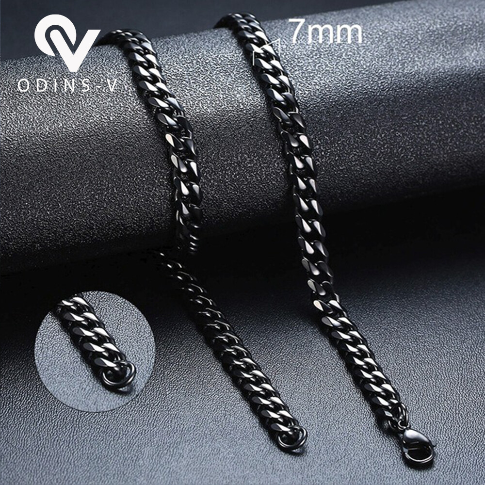 Mens Womens Chain Silver Gold Black Cuban Link Necklace 3mm 5mm 7mm 9mm 11mm 15m