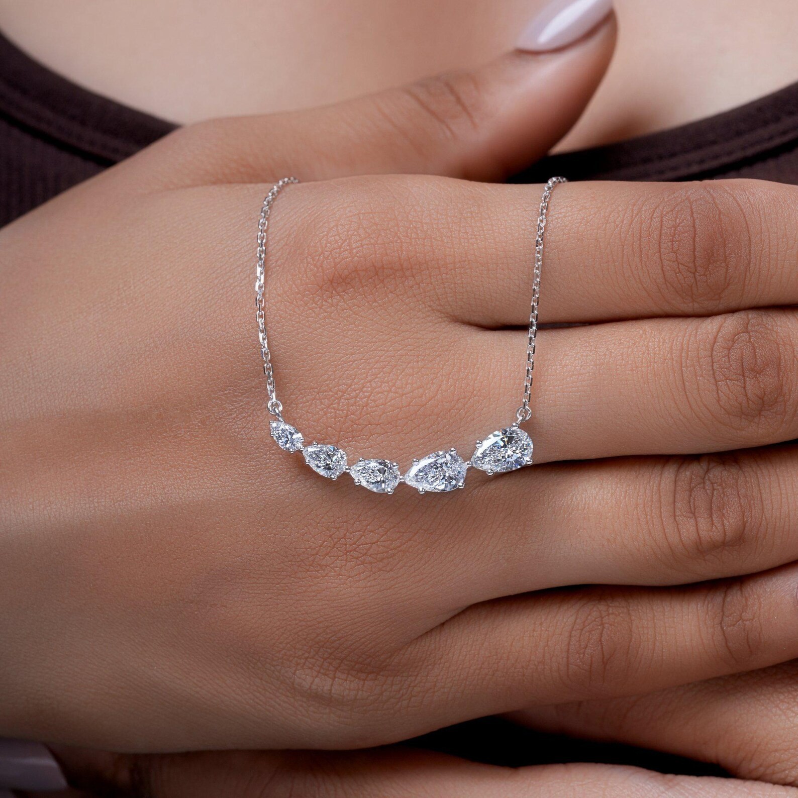 3ct Pear Cut Simulated Diamond Amulet Solitary Pendant 925 White Sterling Silver