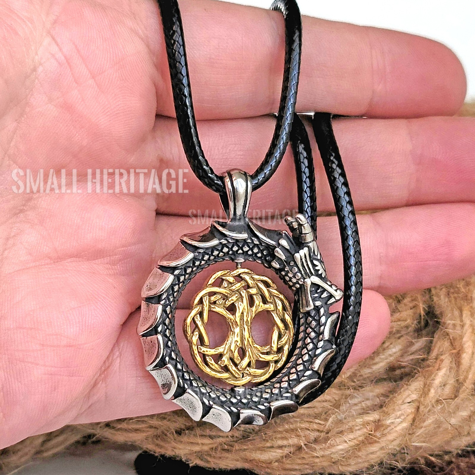Viking Dragon Necklace 316L Stainless Steel Pendant Chain Norse Amulet Yggdrasil