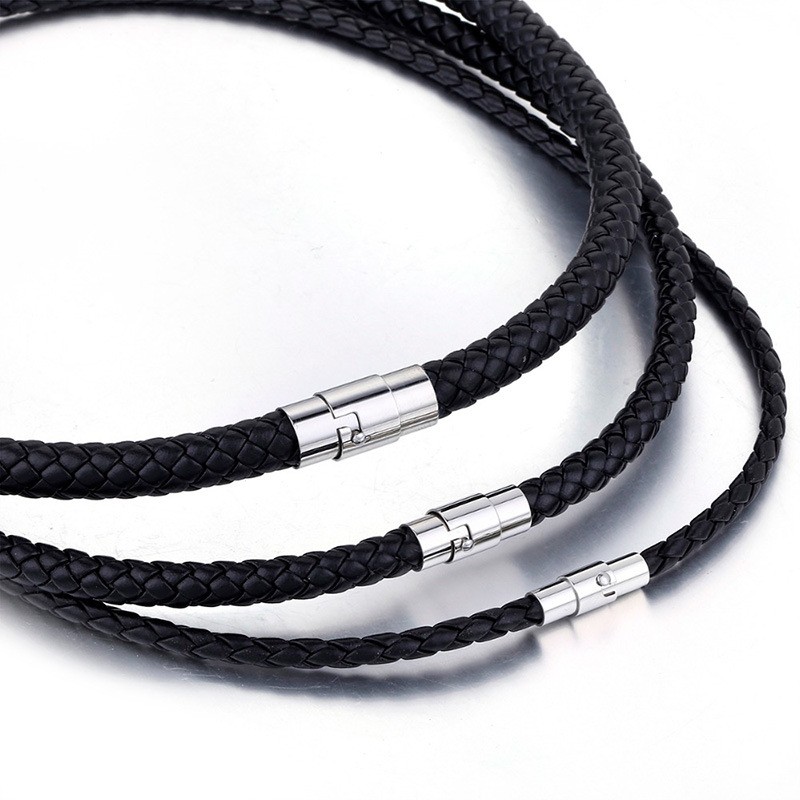 Hand-Woven Faux Leather Rope Bare Chain, Metal Push Lock, 45-90cm