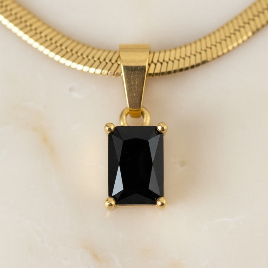 18K Gold-Plated Snake Chain Emerald CZ Pendent Dainty Layered Necklace Women