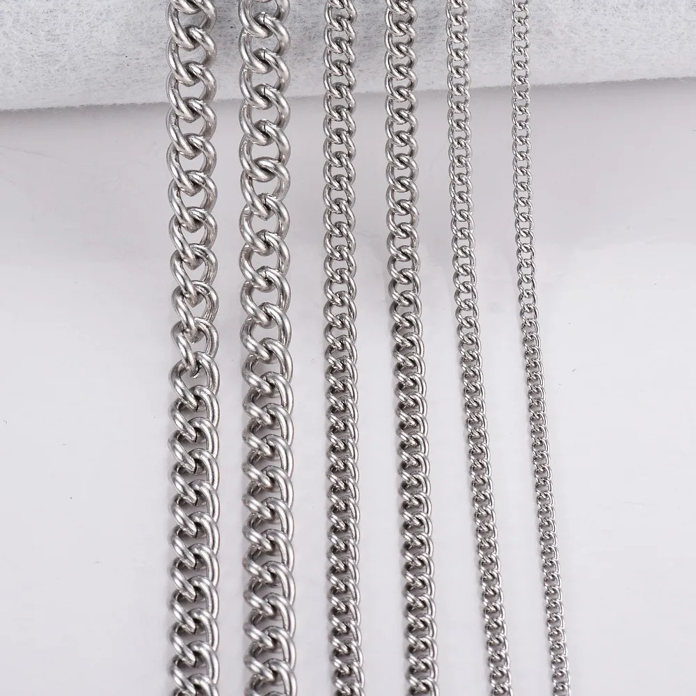 Stainless Steel Link Chain Necklace Silver Tone 1.5mm 2mm 3mm 4.5mm Jewelry
