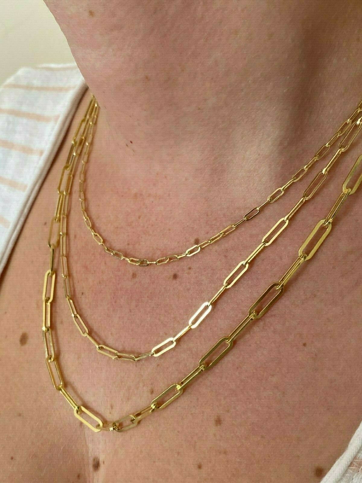 14k Gold Plated Solid 925 Sterling Silver Paperclip Rolo Chain Necklace