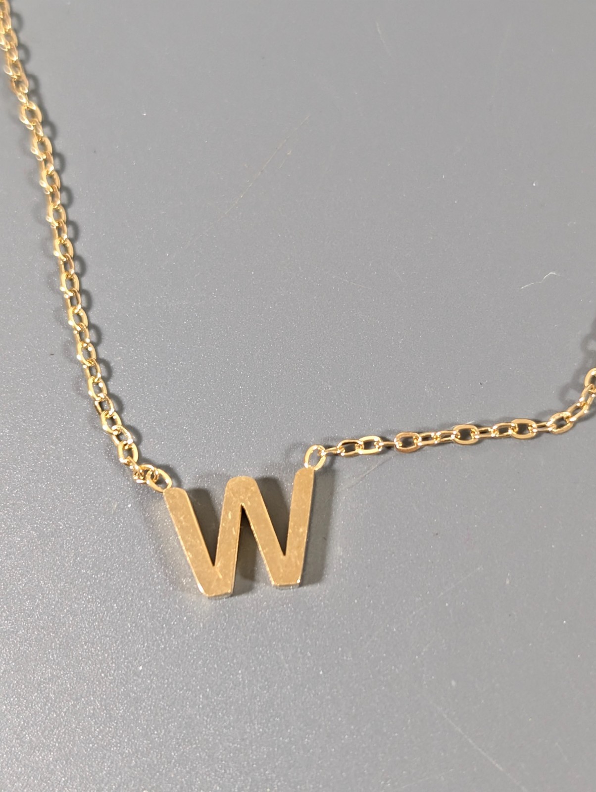 Set of 2 Gold Tone Initial Letter W Heart Dainty Chain Necklaces Layering 17-20″