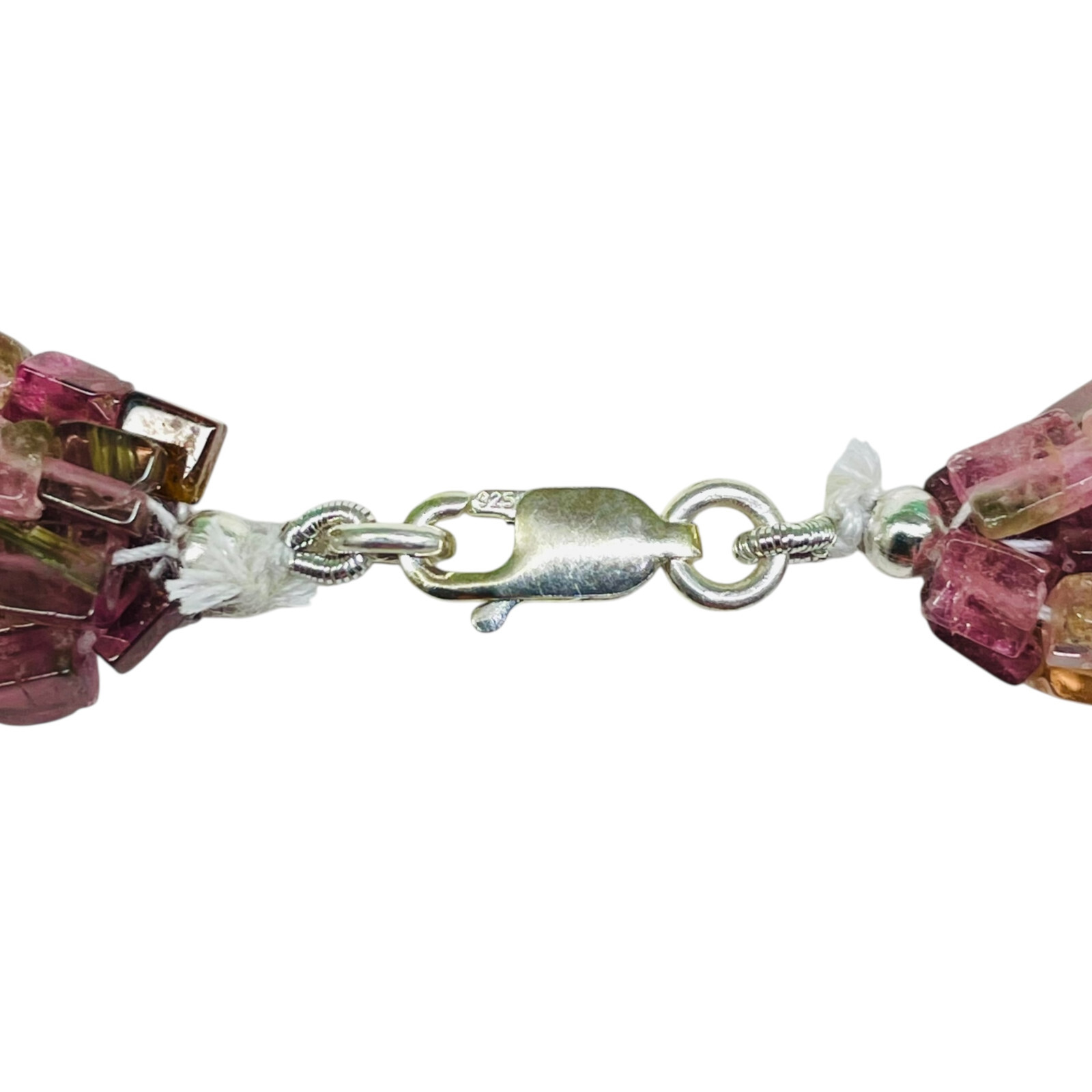 6 Strands Natural Tourmaline Octagon Beads Boutique Necklace 925 Silver Clasp