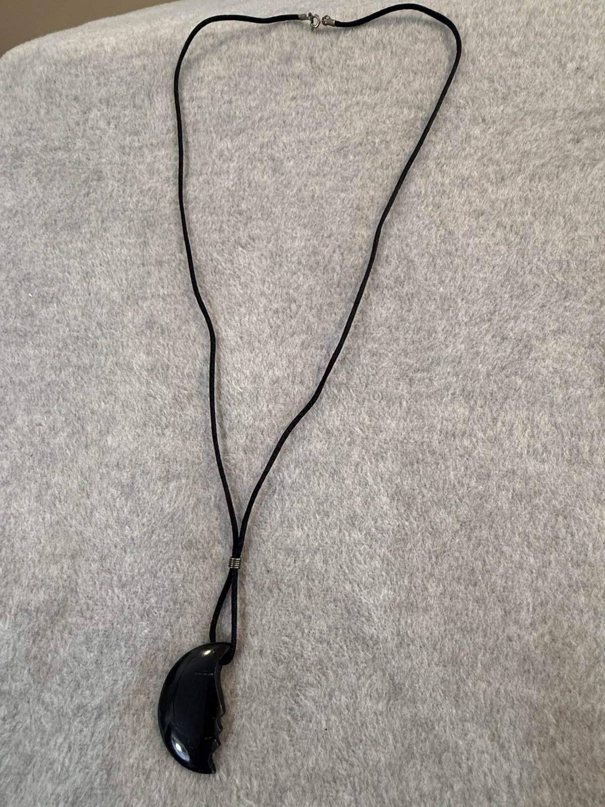 Black Obsidian Moon Face Pendant Healing Protection Crystal Necklace 29”