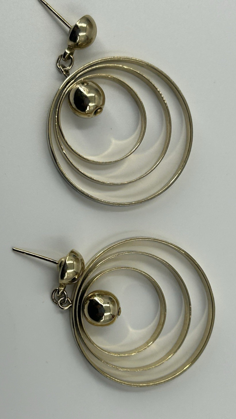 Gold Tone Triple Hoop Dangle Earrings Polished Gold Tone Pierced 1 3/4 Inch