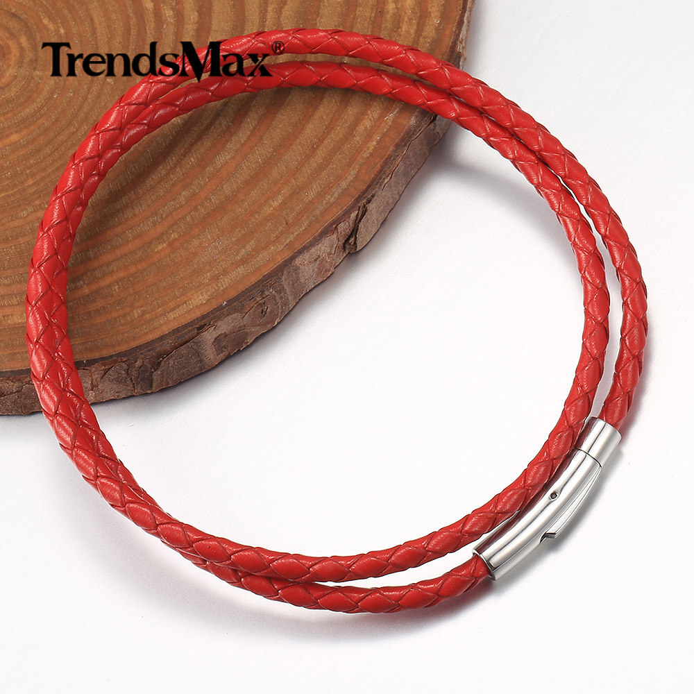 4MM Man-made Braided Leather Rope Cord Necklace Stainless Steel Push Lock 16-30″