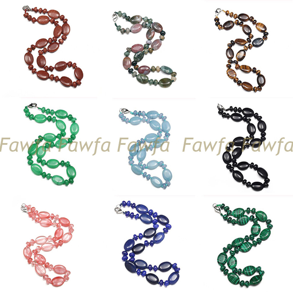 Natural 5x8mm Rondelle 13x18mm Flat Oval Gemstone Beads Necklace 16-36”