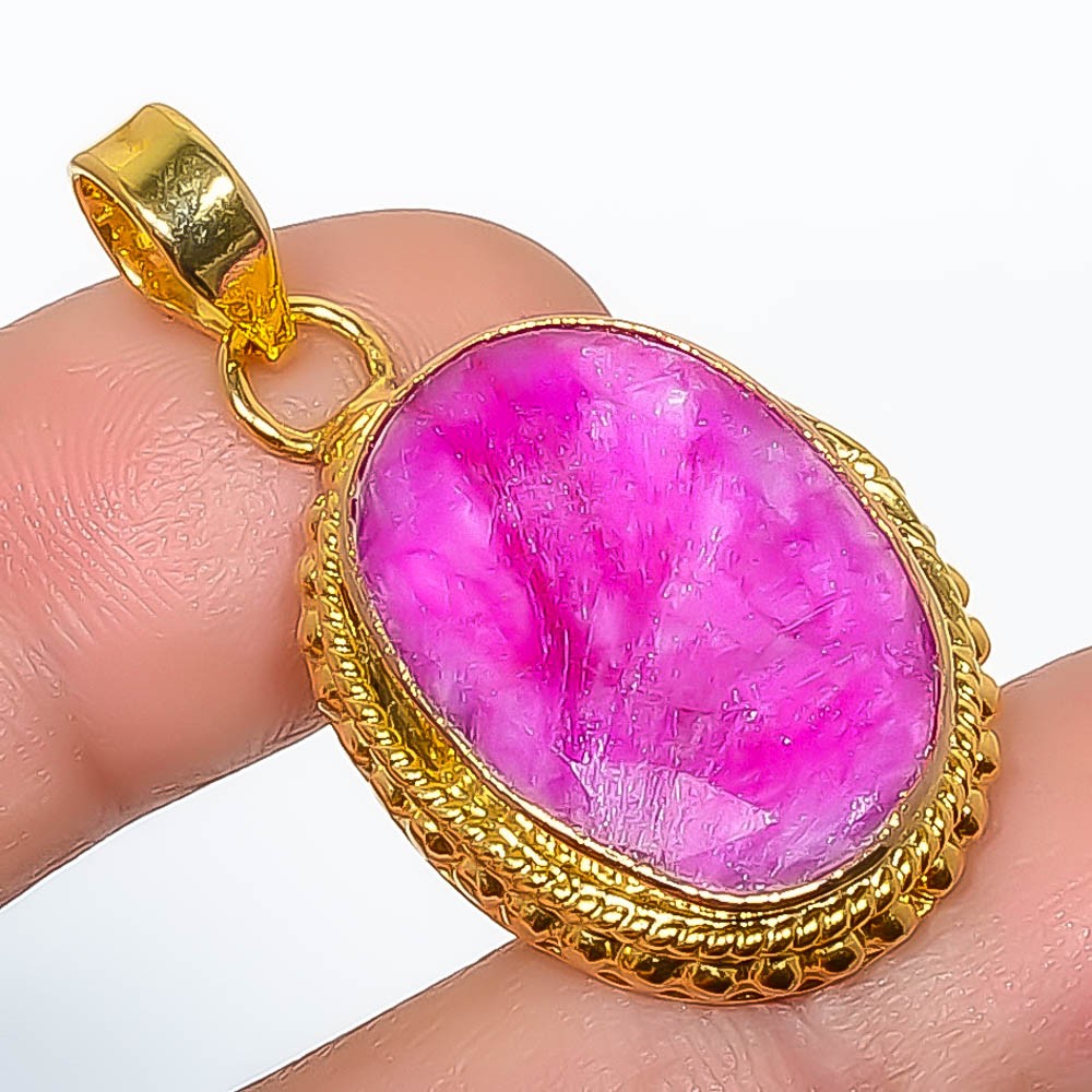 Ruby (Lab-Created) Gemstone 18k Yellow Gold Plated Pendant 1.56″ P65