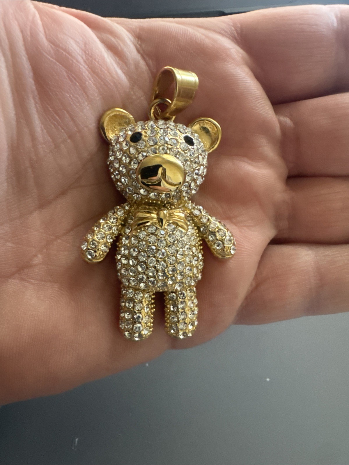 Teddy Bear Studded Gold Plated Stainless Steel Pendant 24 Inch Necklace Gift Her
