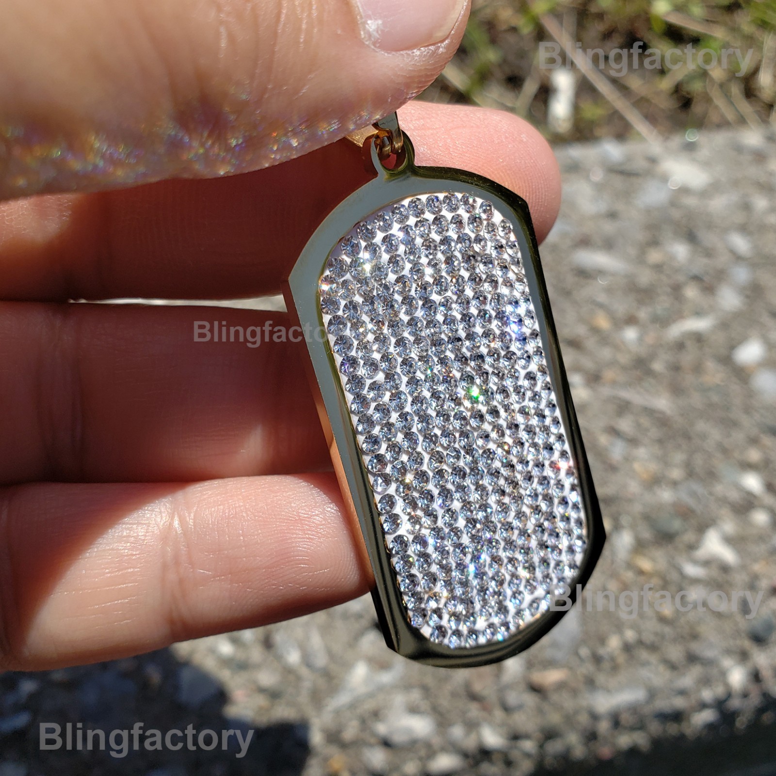 ICED HIP HOP FASHION STAINLESS STEEL LAB DIAMOND DOG TAG BLING PENDANT CHARM