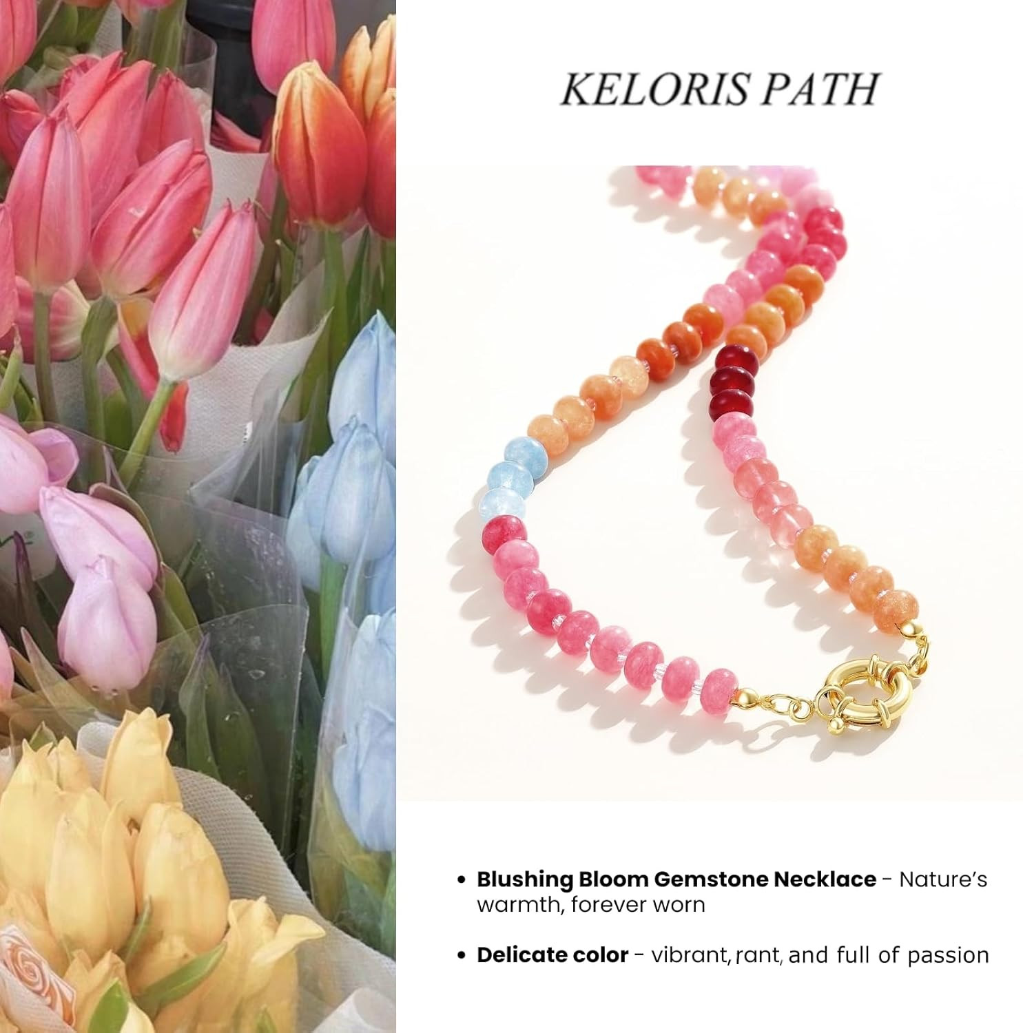 KELORIS PATH Beaded Gemstone Necklaces for Women, Boho Colorful Bead Choker Neck