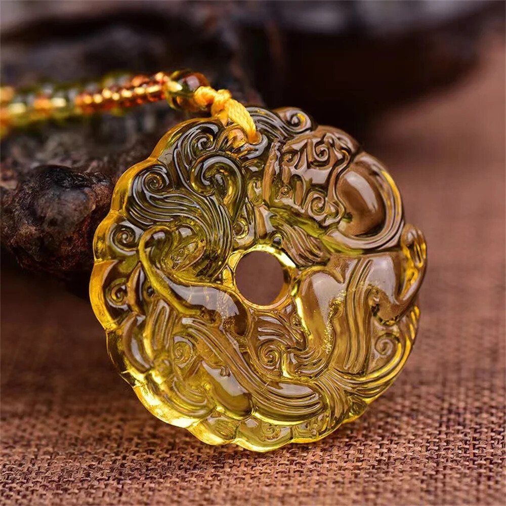 Green Jade Hand-Carved Dragon Hollow Jade Pendant Necklace Chinese Amulet