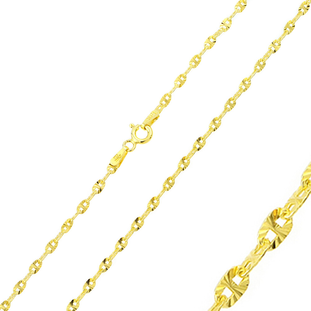 Sterling Silver Yellow Gold Plated Diamond Cut Finish 2.2mm Link Chain Necklace