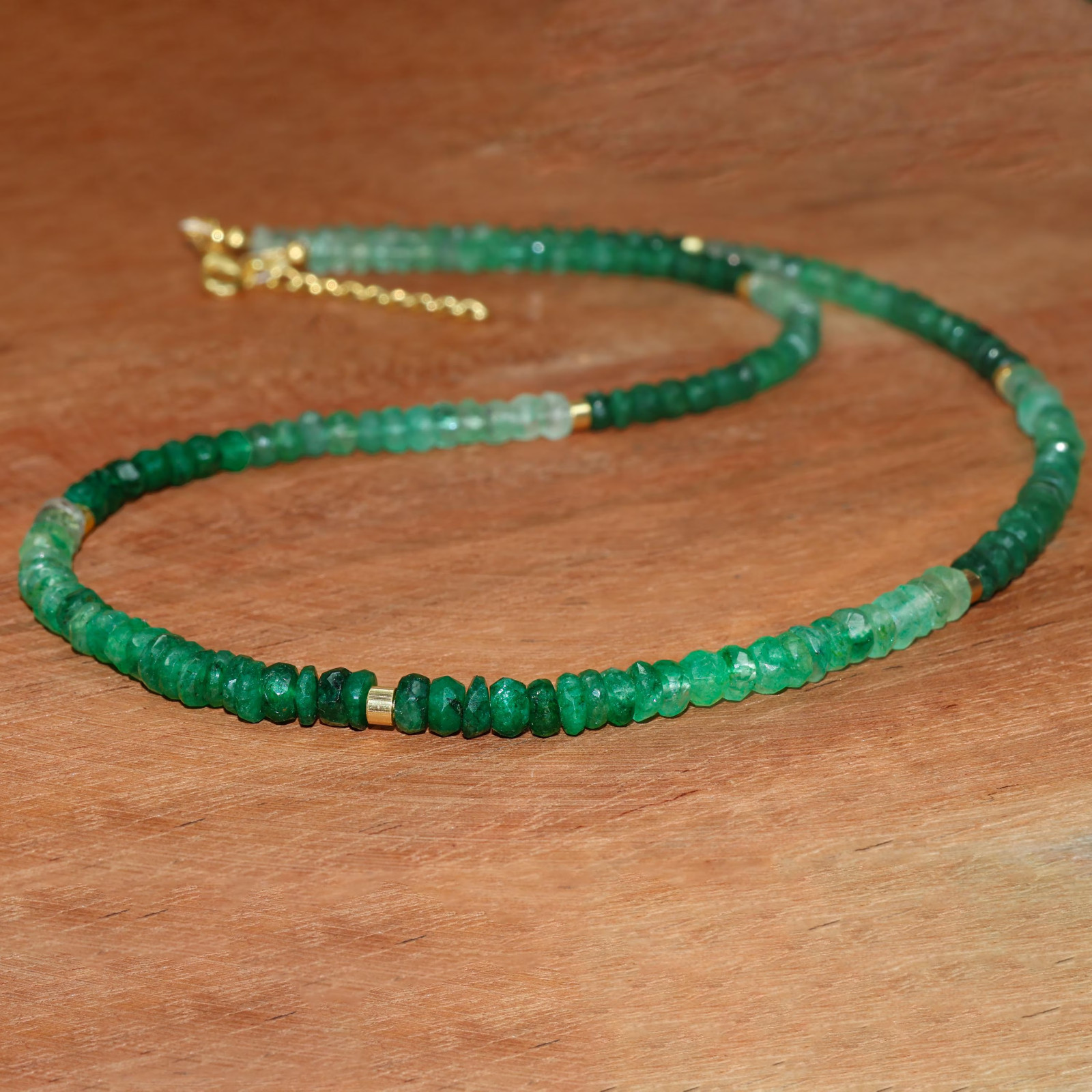 AAA Faceted Emerald Gemstone Bead Silver Necklace, Green Emerald Bead Necklace