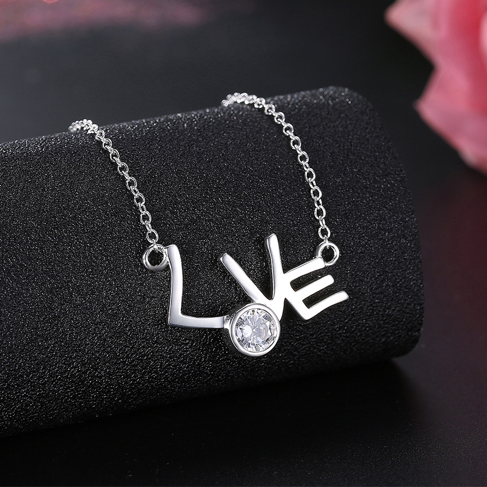 Elegant 925 Sterling Silver Filled Heart CZ Love Pendant Woman Necklace N-A593