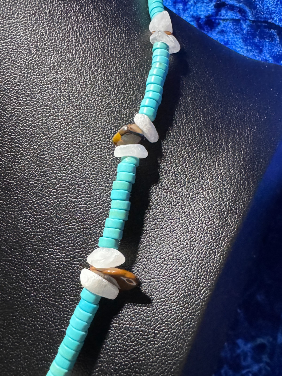 Turquoise & White Jade Natural Gemstone Beach Style Necklace Chain 24.5 + 3.5″
