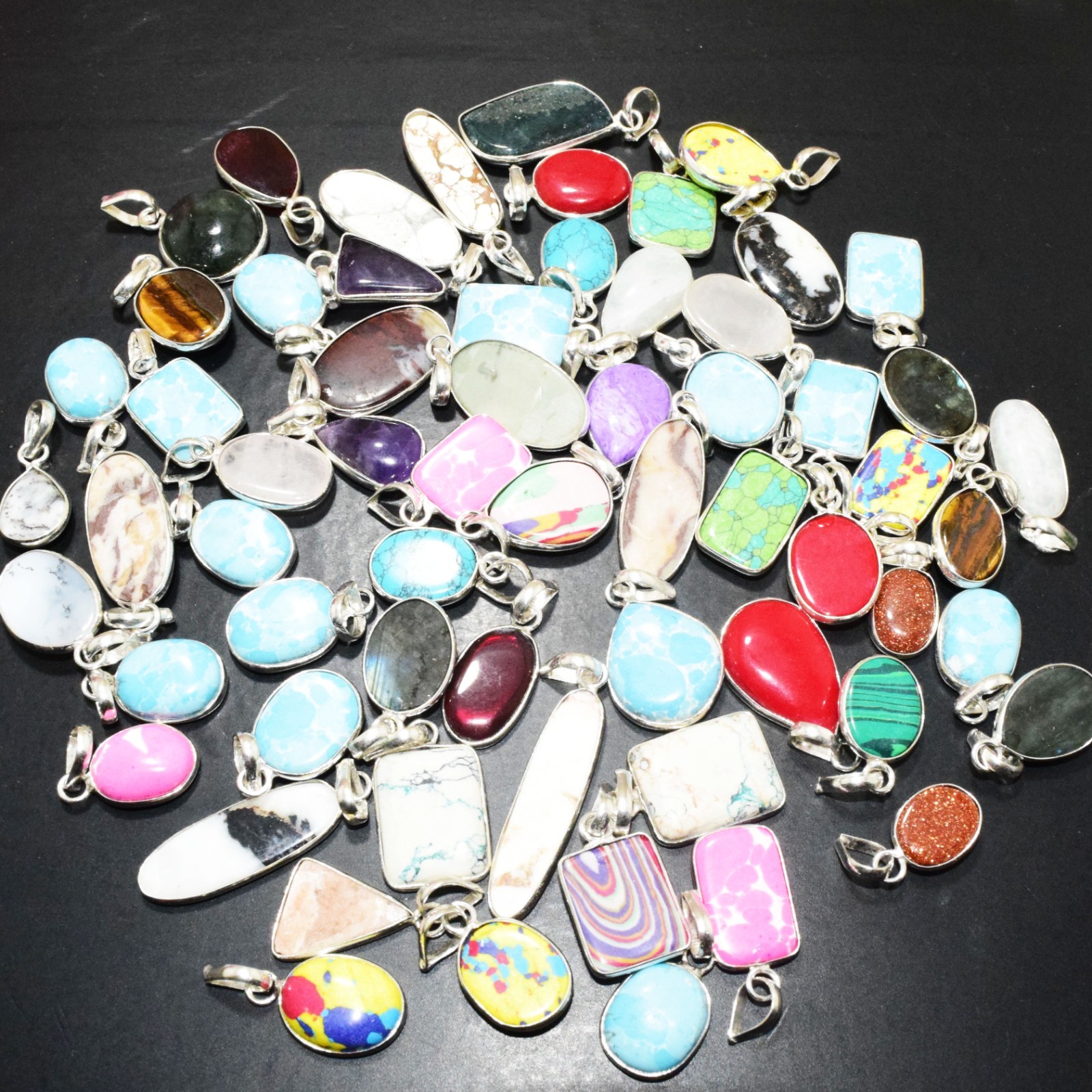 BULK Wholesale Lot Labradorite & More Gemstone Pendant 925 Silver Plated Jewelry