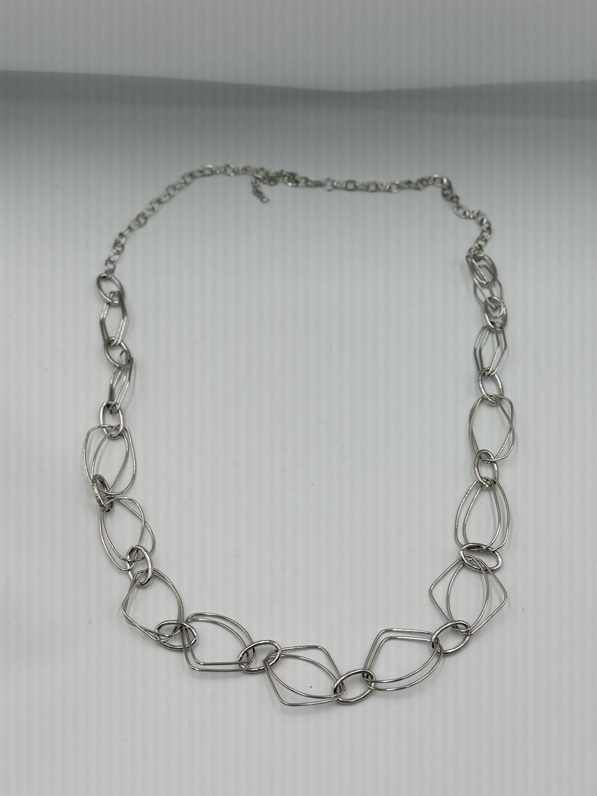 Silver Tone Abstract Link Chain Necklace Modern Geometric Adjustable