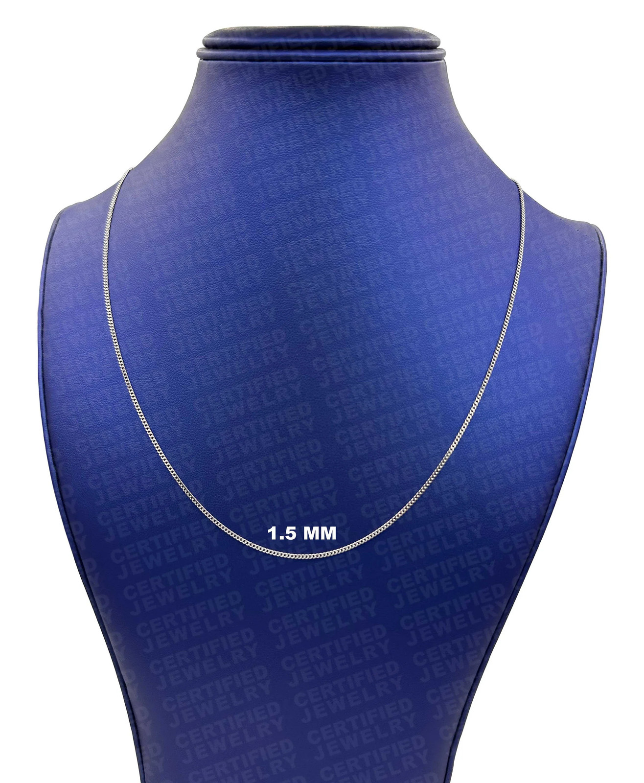 Solid 10K White Gold Gourmette Chain Necklace, 1.0mm 1.5mm Wide